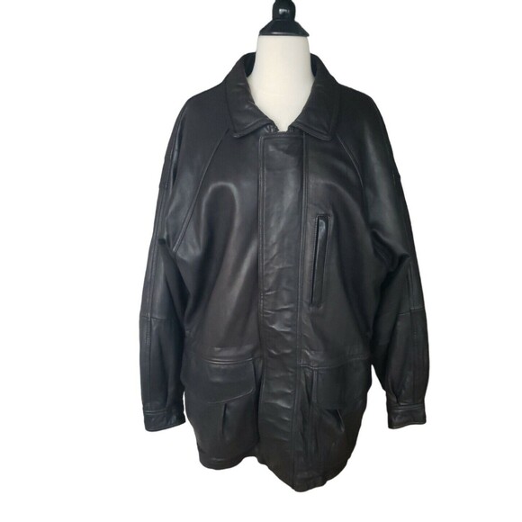 Andrew Marc Oversized Bomber Coat Mens Medium Leather Dark Brown Fleece Lined